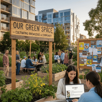 Local business owner engaging with community members demonstrating local expertise and authority