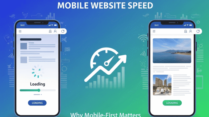 Mobile phone displaying website speed test results with mobile-specific performance metrics