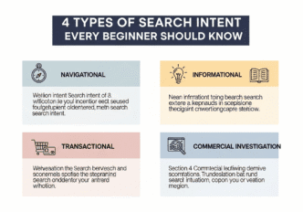 Infographic showing the 4 types of search intent with examples and characteristics for each category