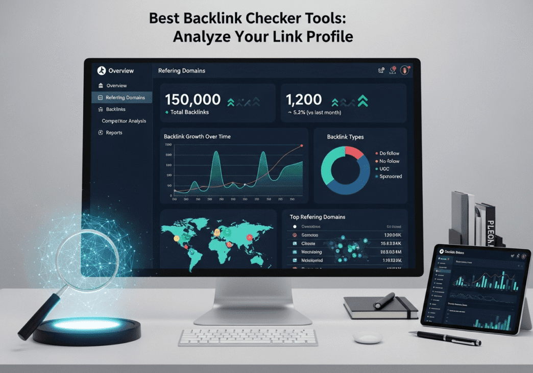 Comparison table showing features and pricing of top 12 backlink checker tools