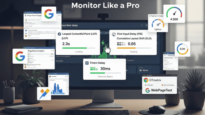 Dashboard screenshot comparing PageSpeed Insights and RUM monitoring interfaces
