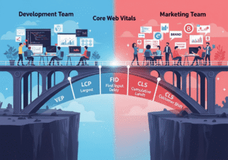 Meeting room photo showing developers and marketers collaborating on Core Web Vitals strategy