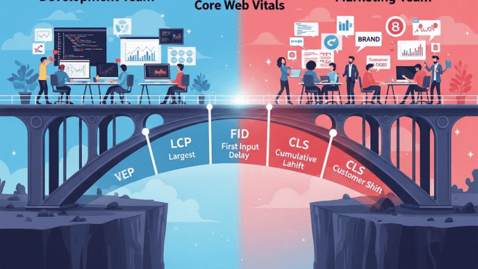 Meeting room photo showing developers and marketers collaborating on Core Web Vitals strategy