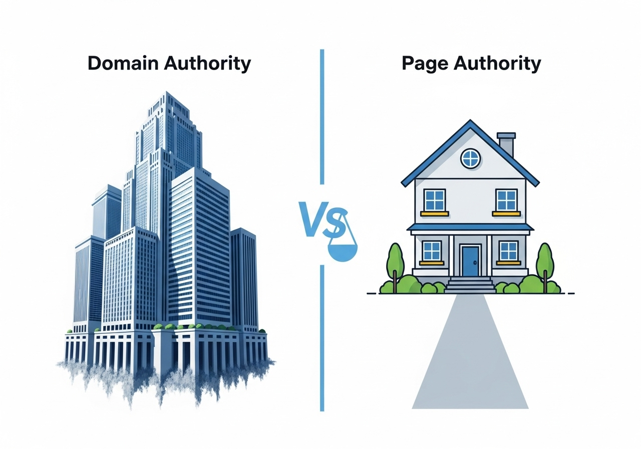 Side-by-side comparison chart of domain authority vs page authority metrics