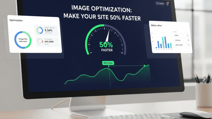 Before and after comparison showing image file sizes and loading speeds with compression statistics