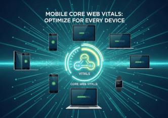 Mobile device screenshots showing Core Web Vitals performance across different screen sizes