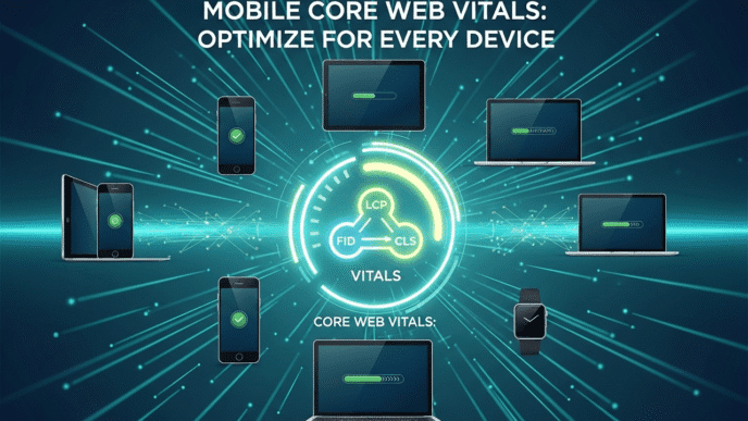 Mobile device screenshots showing Core Web Vitals performance across different screen sizes