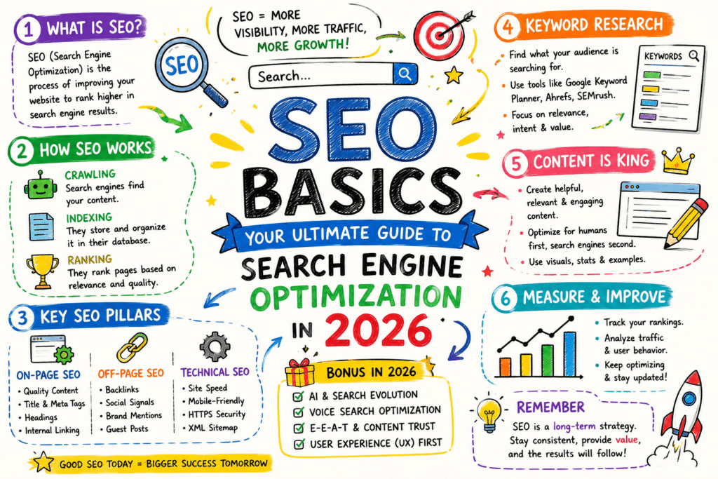 SEO Basics: Your Ultimate Guide to Search Engine Optimization diagram