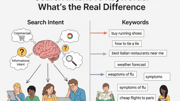 Comparison chart showing traditional keyword research vs search intent-based approach with benefits