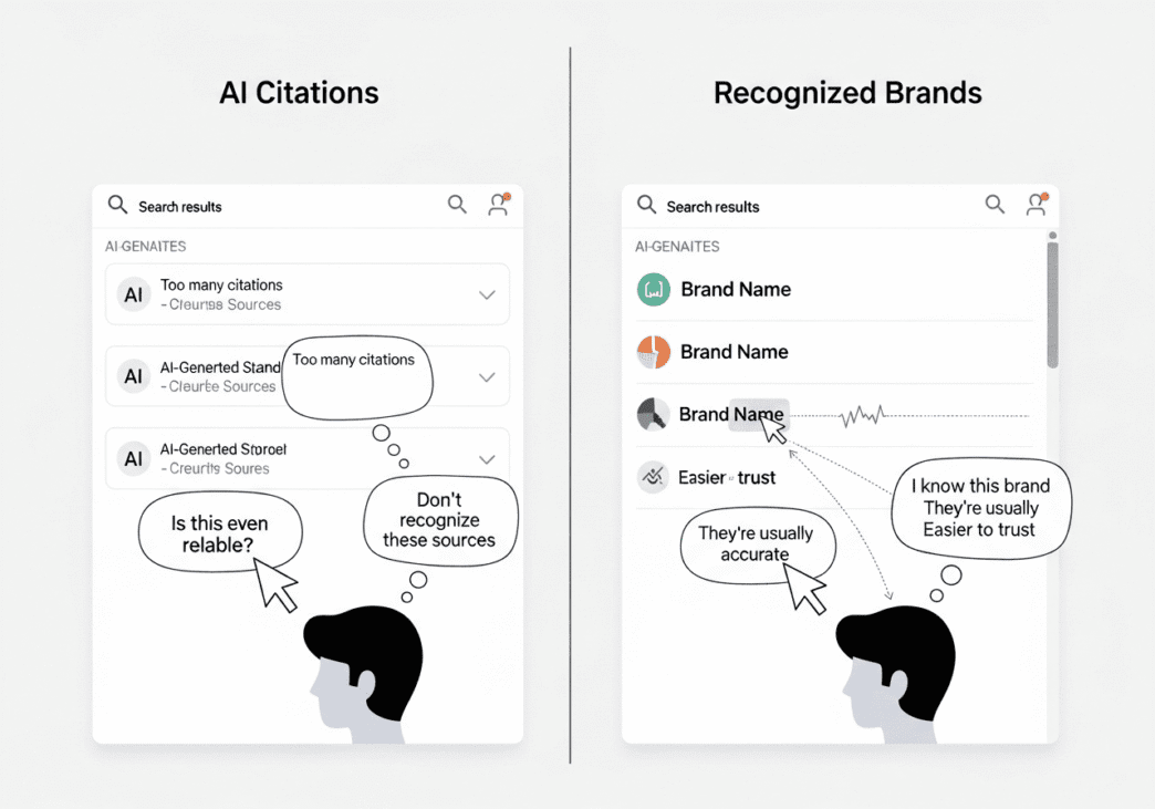 - "Trust Trumps Relevance: Users Skip AI Citations, Prefer Recognized Brand Names in Search