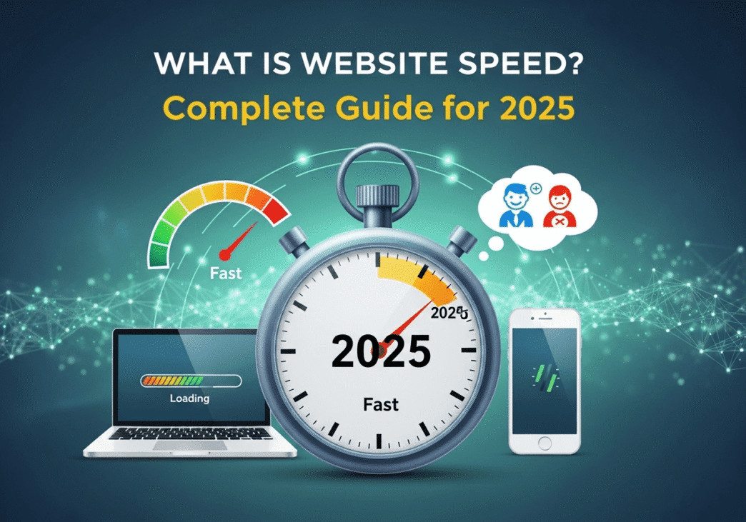 Diagram showing website speed measurement with stopwatch icon and loading progress bar