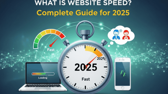 Diagram showing website speed measurement with stopwatch icon and loading progress bar