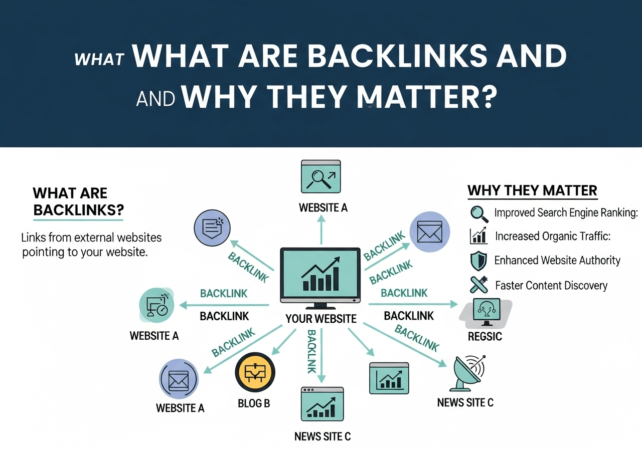 Diagram showing backlinks connecting different websites to target site