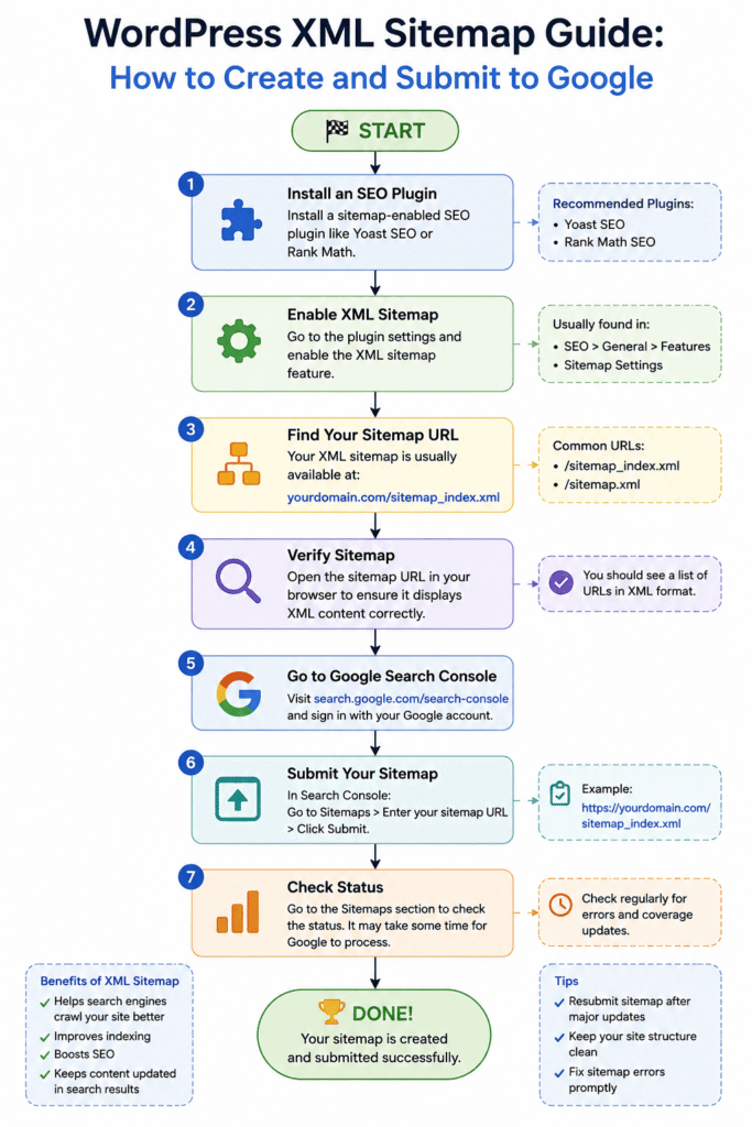 WordPress XML sitemap guide infographic
