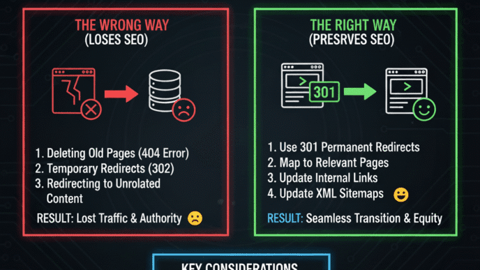 make an image on this idea: How to Implement 301 Redirects Without Losing SEO Value