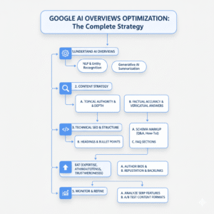 Flowchart showing the content optimization process for earning inclusion in Google AI Overview responses