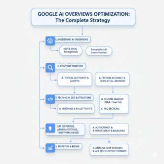 Flowchart showing the content optimization process for earning inclusion in Google AI Overview responses