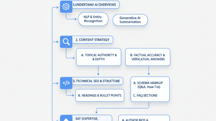 Flowchart showing the content optimization process for earning inclusion in Google AI Overview responses