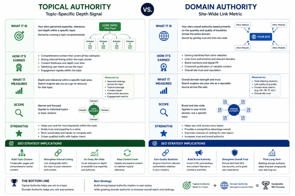 diagram: Topical authority vs domain authority overview