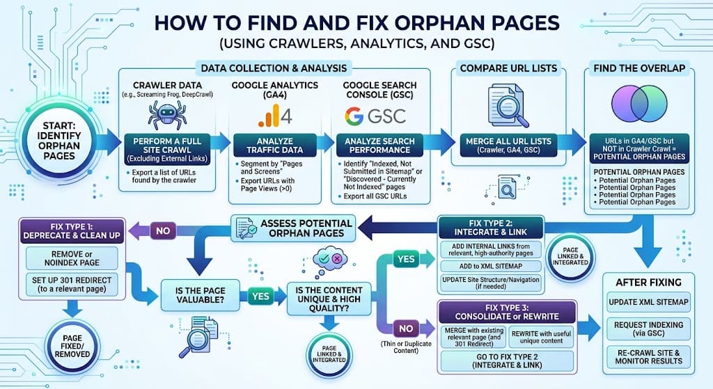 How to Find and Fix Orphan Pages Using Crawlers, Analytics and GSC